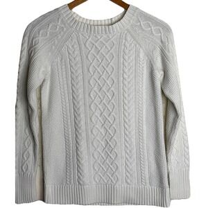 Gap Chunky Cable Knit Fisherman Sweater Womens Small White Cotton Preppy Coastal